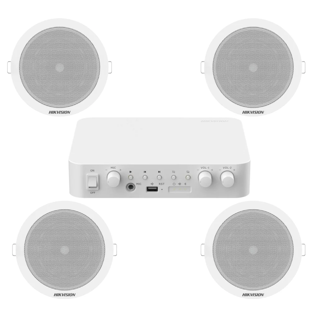 Kit-Hikvision-Network-Amplifier-80W-4-Ceiling-Speakers-6W