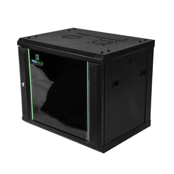 ProRack-PR-W6409-9U-60×45cm-Wall-Mount-Rack-with-Glass-DoorFanShelf6-Outlet-PDU-alfath-technology