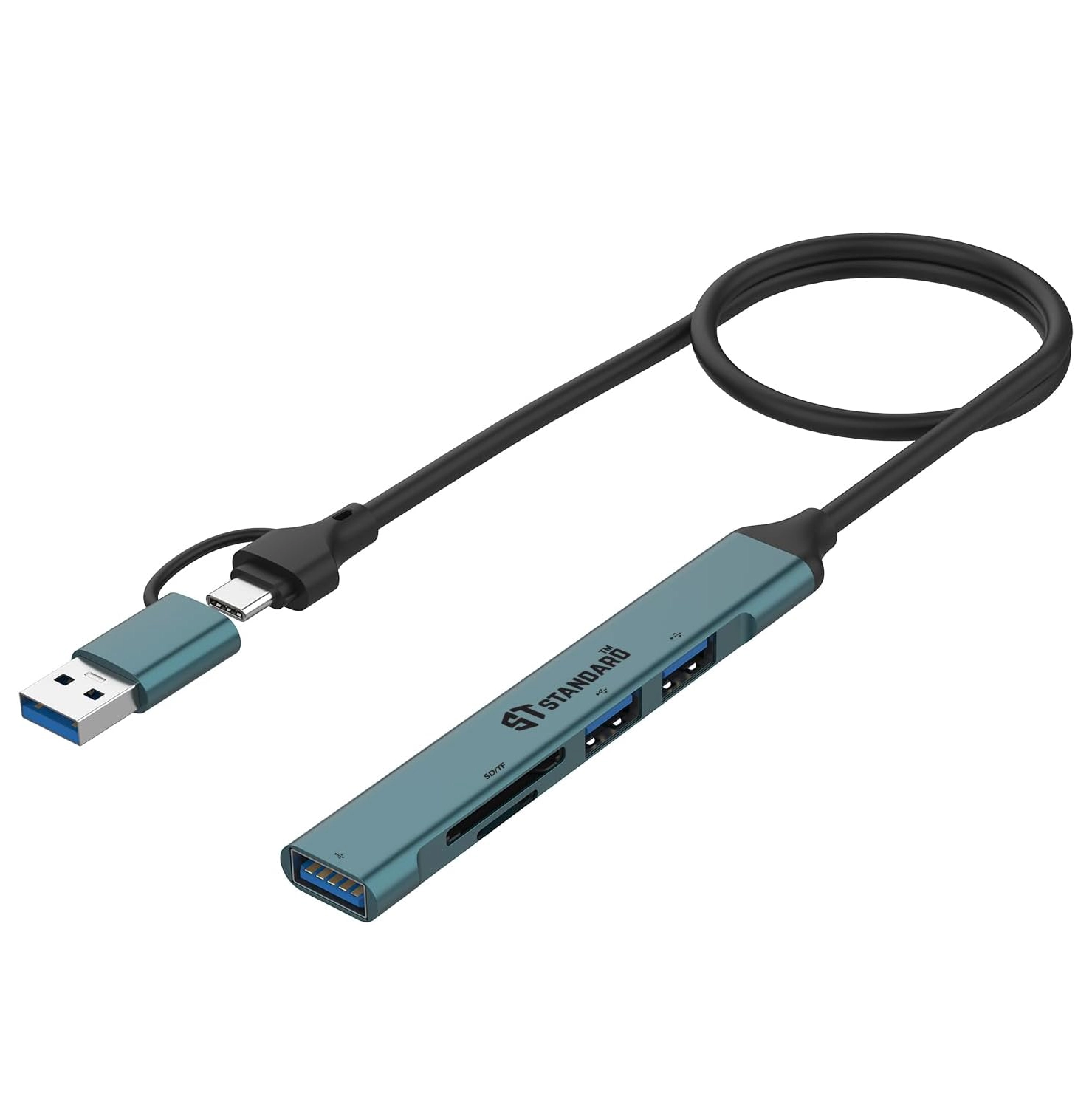 ST-Standard UCA9705 5-in-2 USB-C Hub with USB 3.0, 2× USB 2.0, SD and MicroSD-alfath-technology ST-Standard-UCA9705-5-in-2-USB-C-Hub-with-USB-3.0-2×-USB-2.0-SD-and-MicroSD-alfath-technology